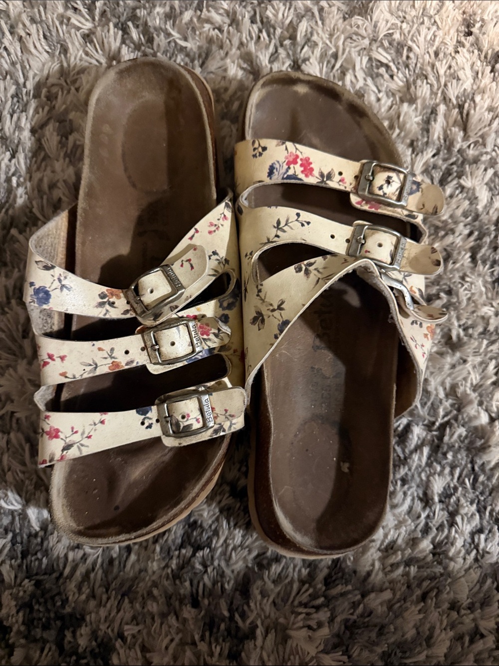 Floral Triple-Buckle Women's Sandals - Cream